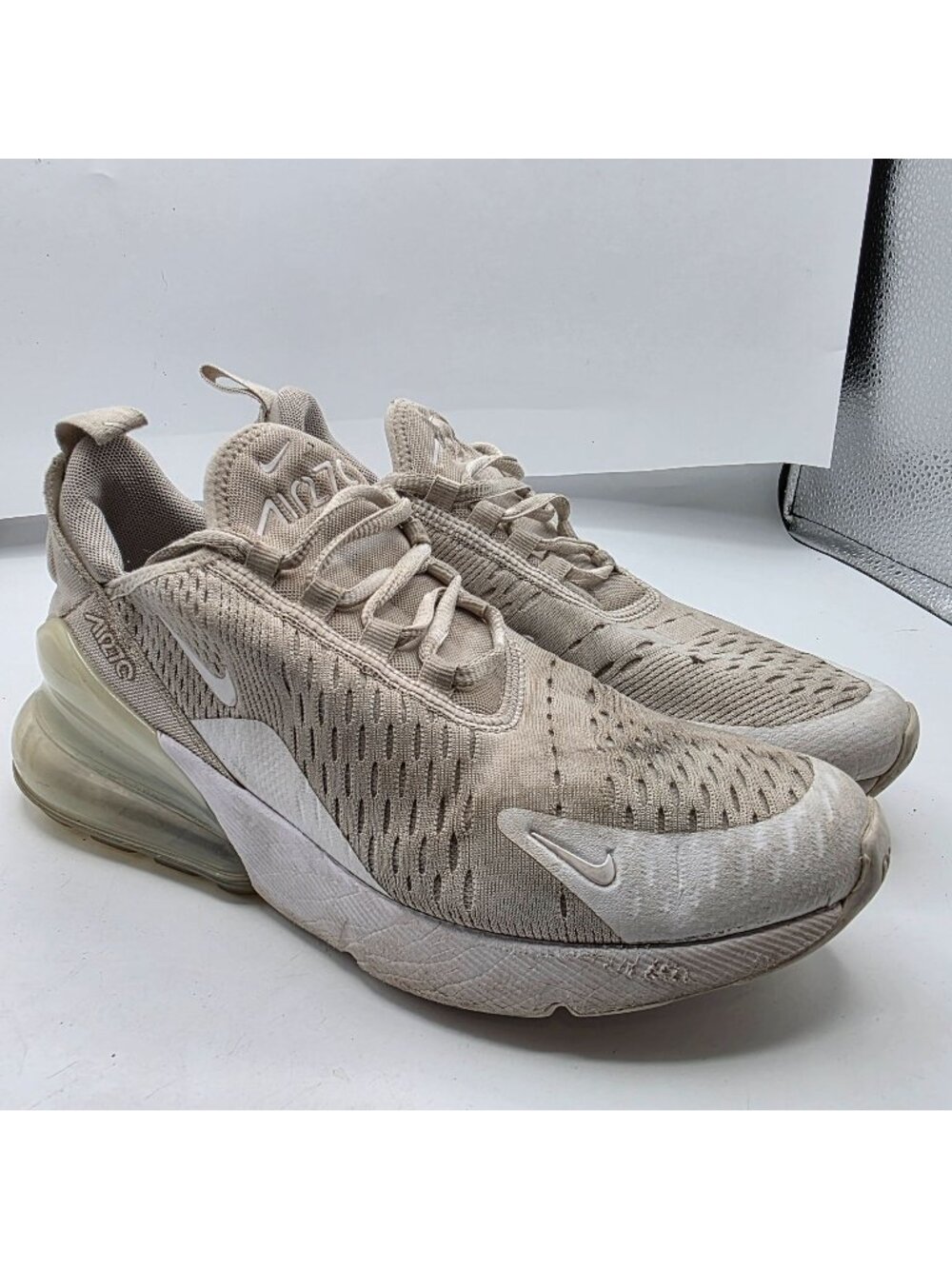 Nike Air Max 270 GS Kids Size 4.5 Triple White Athletic Shoes Sneakers Casual